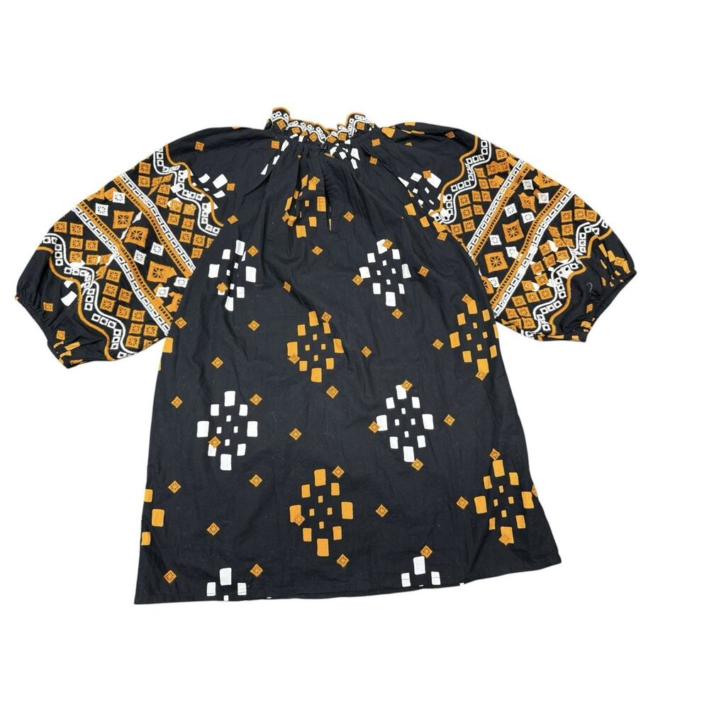 NWT Sezane Patti Blouse 34 XS Black Geometric Print Embroidered Cotton Top - Picture 4 of 6